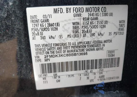 2011 Ford Edge Limited z USA, uszkodzony, nr VIN 2FMDK3KC8BBB13695